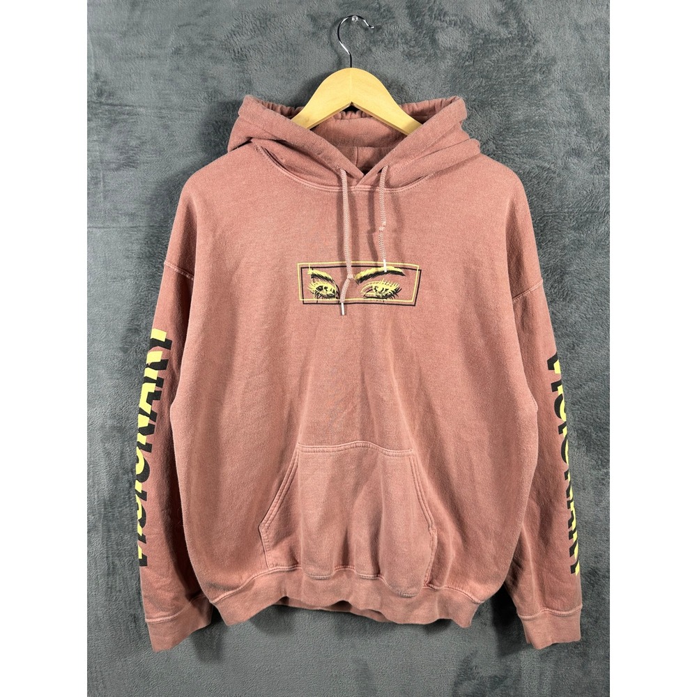 PacSun Visionary Graphic Hoodie Rose Pink Yellow Sleeve Print Mens Medium